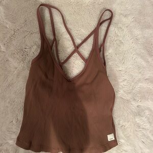 Vuori Crisscross Ribbed Tan Tank Top small
